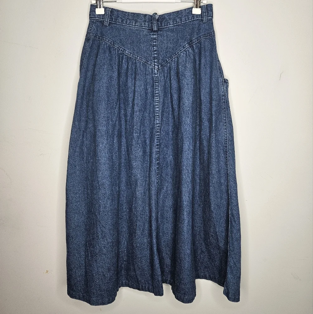 Vintage Calvin Klein Blue Denim Full Skirt High Waist Pockets Sz 6 - Picture 3 of 9